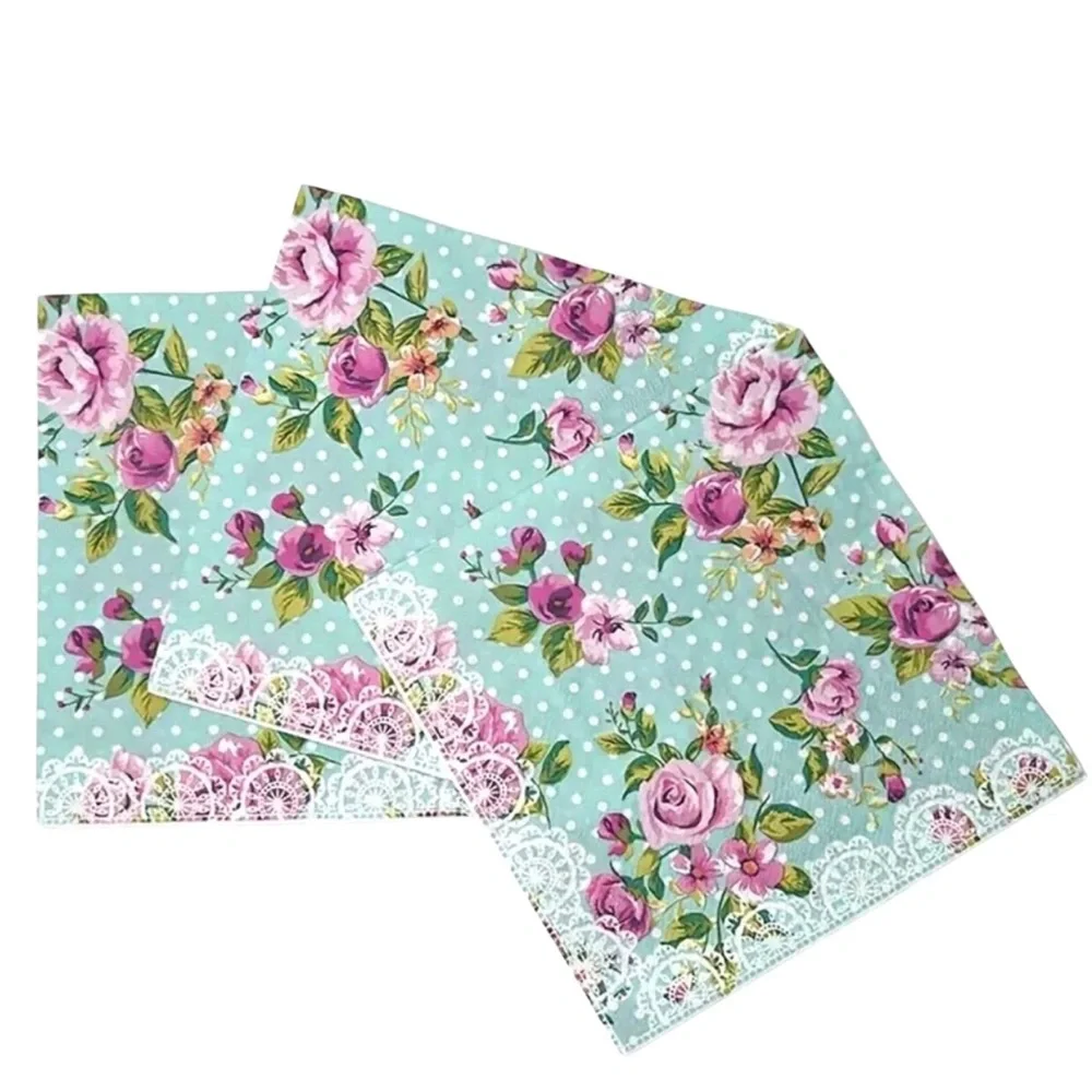 Rose Pink Floral with Faux Lace Border Luncheon Napkins, 20 ct